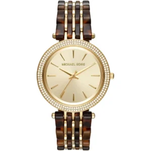 Mk4326 michael kors watch women tortoise gold dial multi golden brown strap quartz battery analog three hand darci