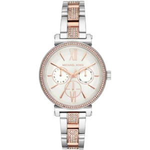 Mk4353 michael kors watch women crystals silver dial metal stainless steel rose gold two tone strap quartz battery analog three hand sofie