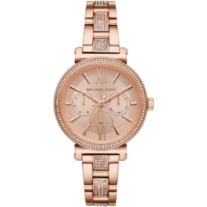 Mk4354 michael kors watch women crystals rose gold dial metal stainless steel strap quartz battery analog three hand sofie