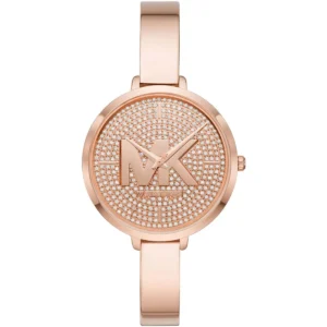 Mk4433 michael kors watch women crystals mk logo rose gold dial metal stainless steel strap quartz battery analog three hand charley