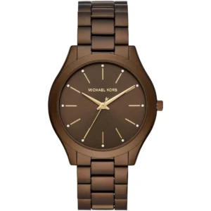 Mk4508 michael kors watch women brown dial metal stainless steel strap quartz battery analog three hand runway slim