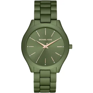 Mk4526 michael kors watch women green dial metal stainless steel strap quartz battery analog three hand runway slim