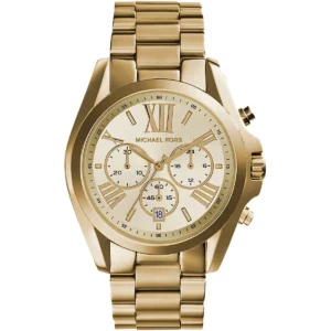 Mk5605 michael kors watch women gold dial metal stainless steel golden strap quartz battery analog chronograph bradshaw