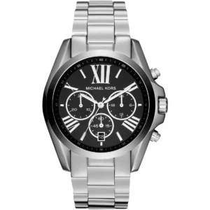 Mk5705 michael kors watch women black dial metal stainless steel silver strap quartz battery analog chronograph bradshaw