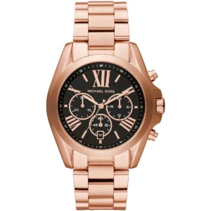 Mk5854 michael kors watch women black dial metal stainless steel rose gold strap quartz battery analog chronograph bradshaw