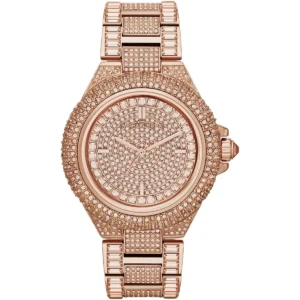 Mk5862 michael kors watch women crystals rose gold dial metal stainless steel strap quartz battery analog three hand camille