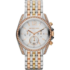 Mk5888 michael kors watch women crystals silver dial metal stainless steel multicolored strap quartz battery analog chronograph pressley