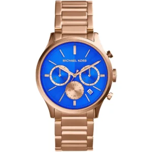 Mk5911 michael kors watch women blue dial metal stainless steel rose gold strap quartz battery analog chronograph bailey