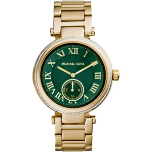 Mk6065 michael kors watch women green dial metal stainless steel gold strap quartz battery analog three hand skylar