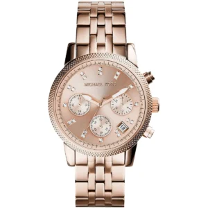 Mk6077 michael kors watch women rose gold dial metal stainless steel strap quartz battery analog chronograph ritz