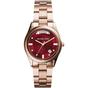 Mk6103 michael kors watch women red dial metal stainless steel rose gold strap quartz battery analog three hand colette