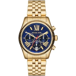 Mk6206 michael kors watch women blue dial metal stainless steel gold strap quartz battery analog chronograph lexington