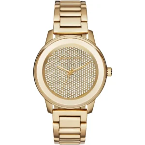 Mk6209 michael kors watch women crystals gold dial metal stainless steel golden strap quartz battery analog three hand kinley