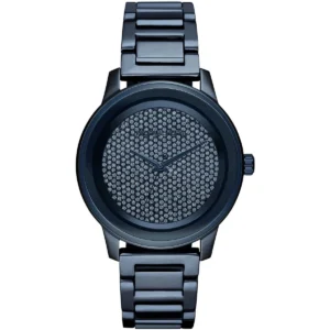 Mk6246 michael kors watch women crystals blue dial metal stainless steel strap quartz battery analog three hand kinley