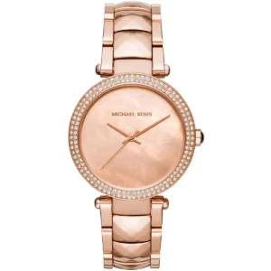 Mk6426 michael kors watch women mother of pearl crystals rose gold dial metal stainless steel strap quartz battery analog three hand parker