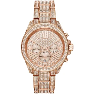 Mk6452 michael kors watch women crystals rose gold dial metal stainless steel strap quartz battery analog chronograph wren