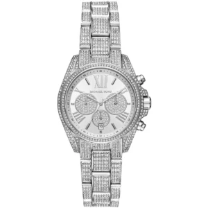 Mk6454 michael kors watch women crystals silver dial metal stainless steel strap quartz battery analog chronograph bradshaw