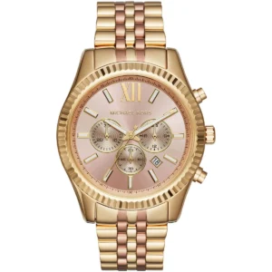 Mk6473 michael kors watch women rose gold dial metal stainless steel golden strap quartz battery analog chronograph lexington