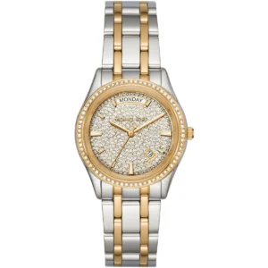 Mk6481 michael kors watch women crystals gold silver dial metal stainless steel two tone strap quartz battery analog three hand kiley
