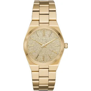Mk6623 michael kors watch women gold dial metal stainless steel golden strap quartz battery analog three hand channing