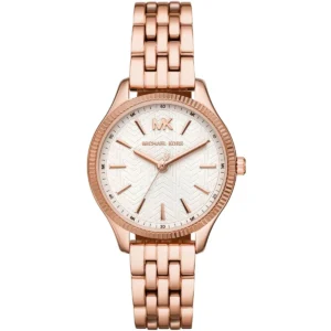 Mk6641 michael kors watch women white dial metal stainless steel rose gold strap quartz battery analog three hand lexington