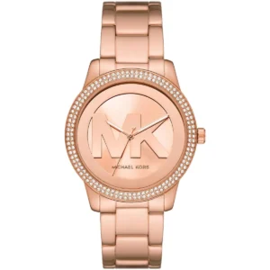 Mk6880 michael kors watch women mk logo crystals rose gold dial metal stainless steel strap quartz battery analog three hand tibby