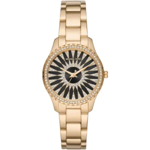 Mk6892 michael kors watch women crystals black dial metal stainless steel gold strap quartz battery analog three hand layton