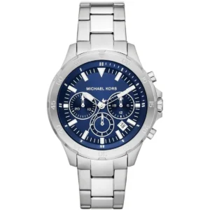 Mk9107 michael kors watch men blue dial metal stainless steel silver strap quartz battery analog chronograph grayson