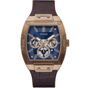 Gw0202g2 guess watch men square blue dial rubber brown strap quartz battery analog phoenix