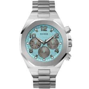 Gw0489g3 guess watch men turquoise dial metal stainless steel silver strap quartz battery analog empire