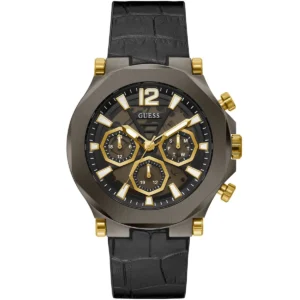 Gw0492g1 guess watch men gray dial leather black strap quartz battery analog edge