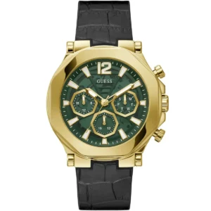 Gw0492g3 guess watch men green dial leather black strap quartz battery analog edge