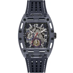 Gw0499g1 guess watch men square blue dial rubber strap quartz battery analog phoenix