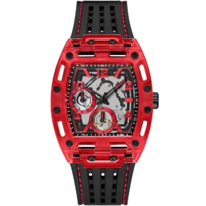 Gw0499g4 guess watch men square black dial rubber silver strap quartz battery analog phoenix