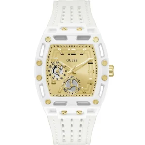 Gw0499g5 guess watch men square gold dial rubber white strap quartz battery analog phoenix