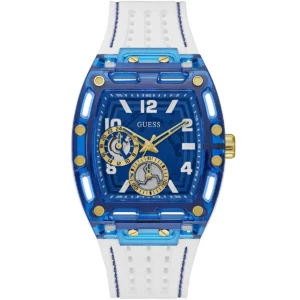 Gw0499g6 guess watch men square blue dial rubber white strap quartz battery analog phoenix