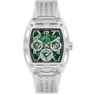 Gw0499g8 guess watch men square green dial rubber transparent strap quartz battery analog phoenix