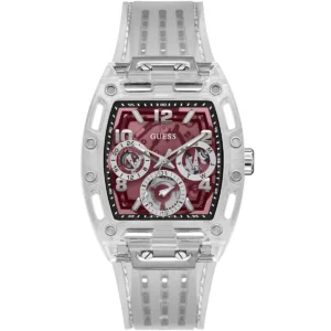 Gw0499g9 guess watch men square burgundy dial rubber transparent strap quartz battery analog phoenix
