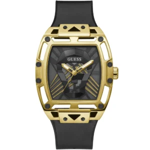 Gw0500g1 guess watch men square black dial rubber strap quartz battery analog three hand legend
