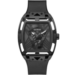 Gw0500g2 guess watch men square black dial rubber strap quartz battery analog three hand legend