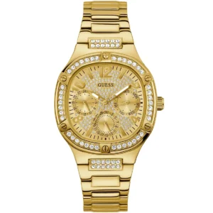 Gw0558l2 guess watch women crystals gold dial metal stainless steel golden strap quartz battery analog duchess