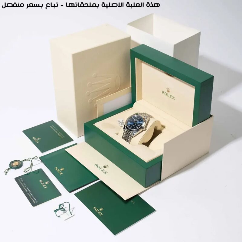 ساعه من rolex بلون ازرق وسير اسود من المعدن | واتشز برايم