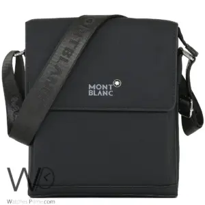 Black leather montblanc crossbody messenger shoulder bag for men