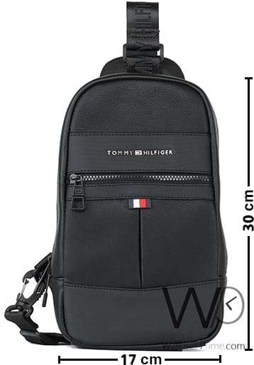 Tommy Hilfiger Black Leather Sling Bag Men | Watches Prime