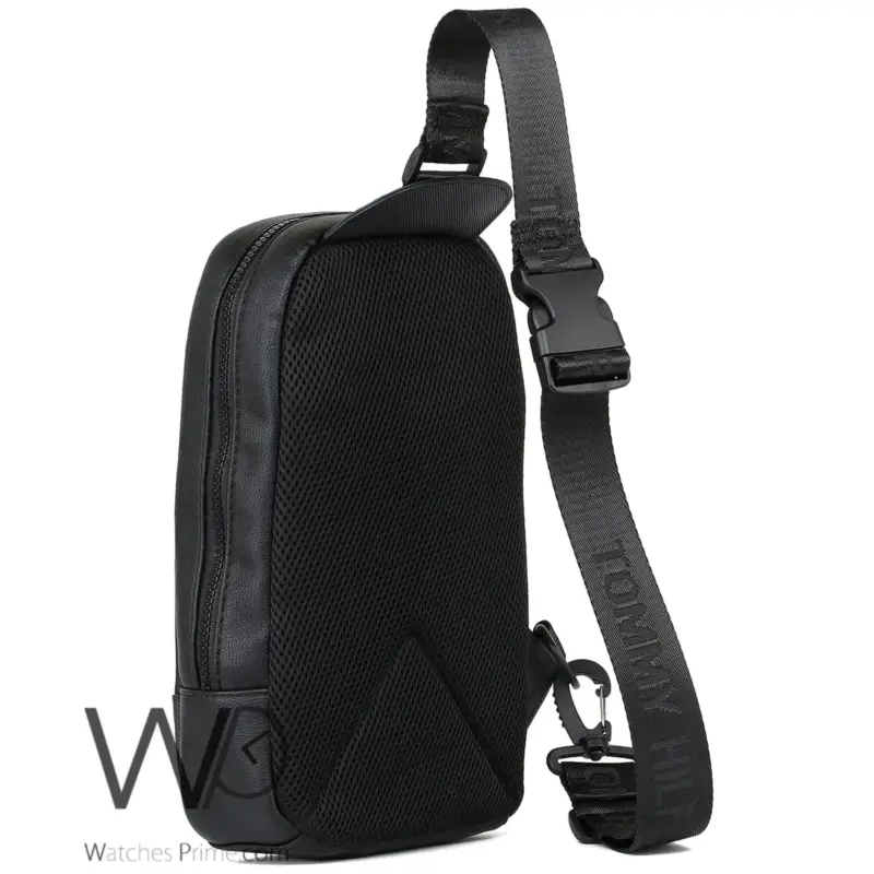 Tommy Hilfiger Black Leather Sling Bag Men | Watches Prime