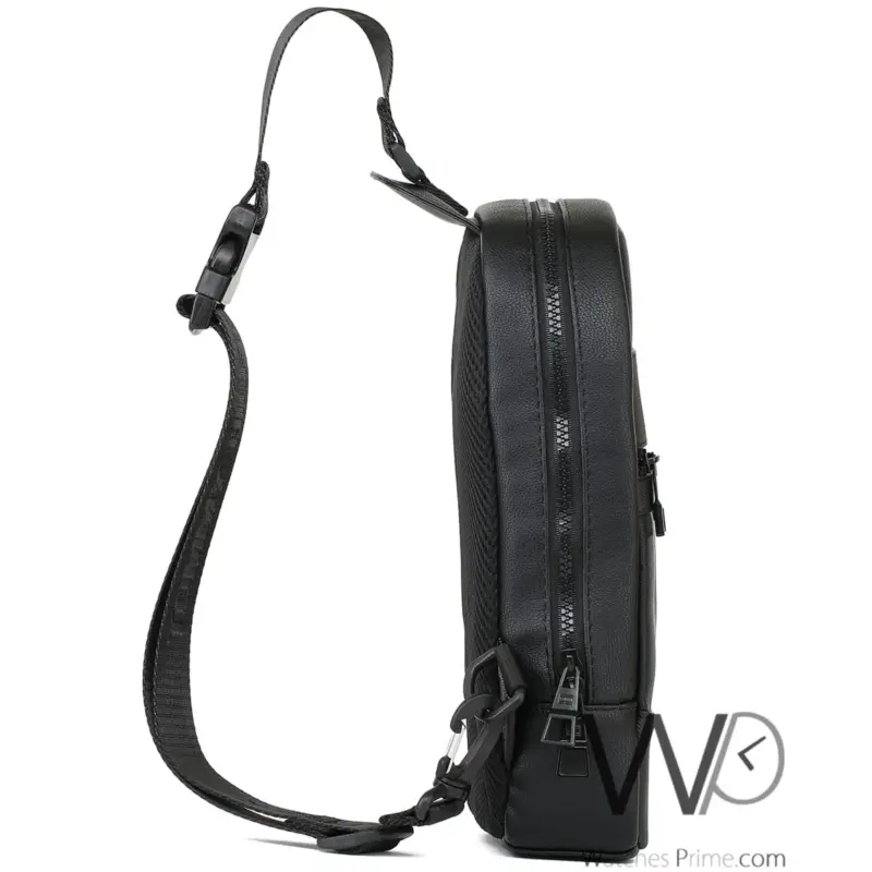 Tommy Hilfiger Black Leather Sling Bag Men | Watches Prime