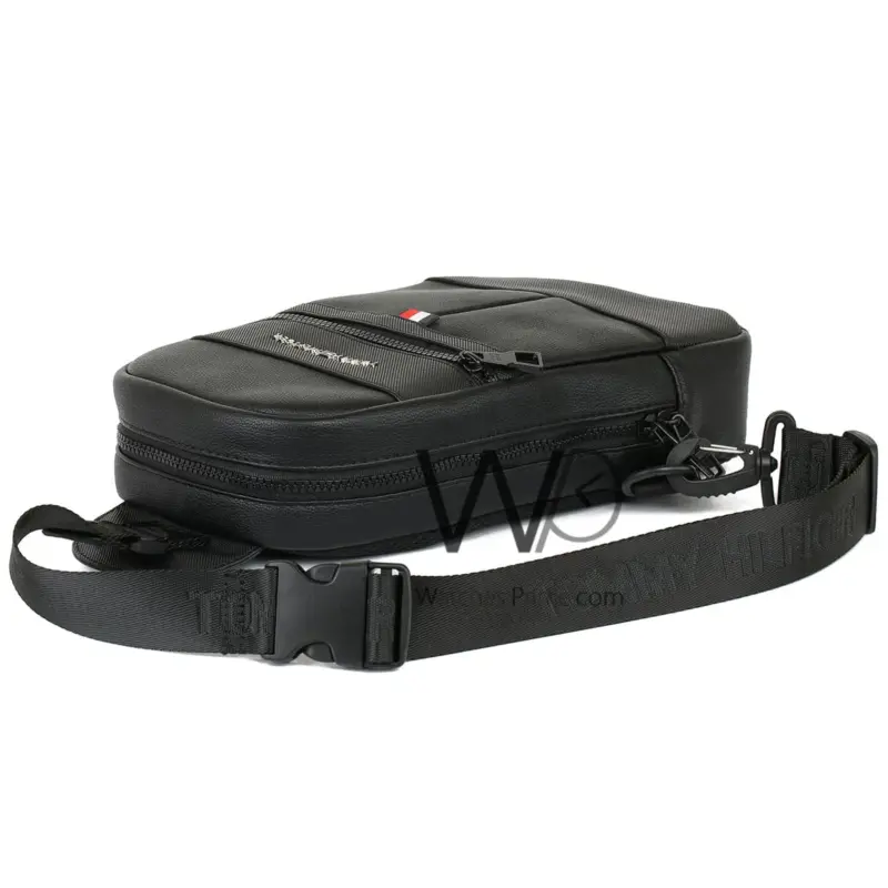 Tommy Hilfiger Black Leather Sling Bag Men | Watches Prime
