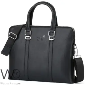 Business montblanc black leather briefcase handbag
