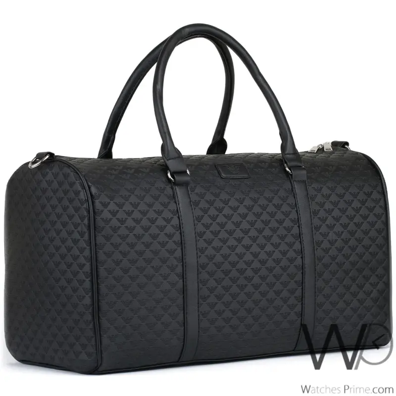 Emporio Armani Black Leather Duffle Gym Bag | Watches Prime