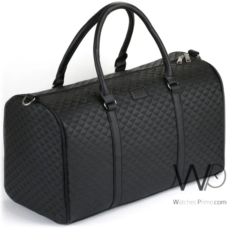 Emporio Armani Black Leather Duffle Gym Bag | Watches Prime
